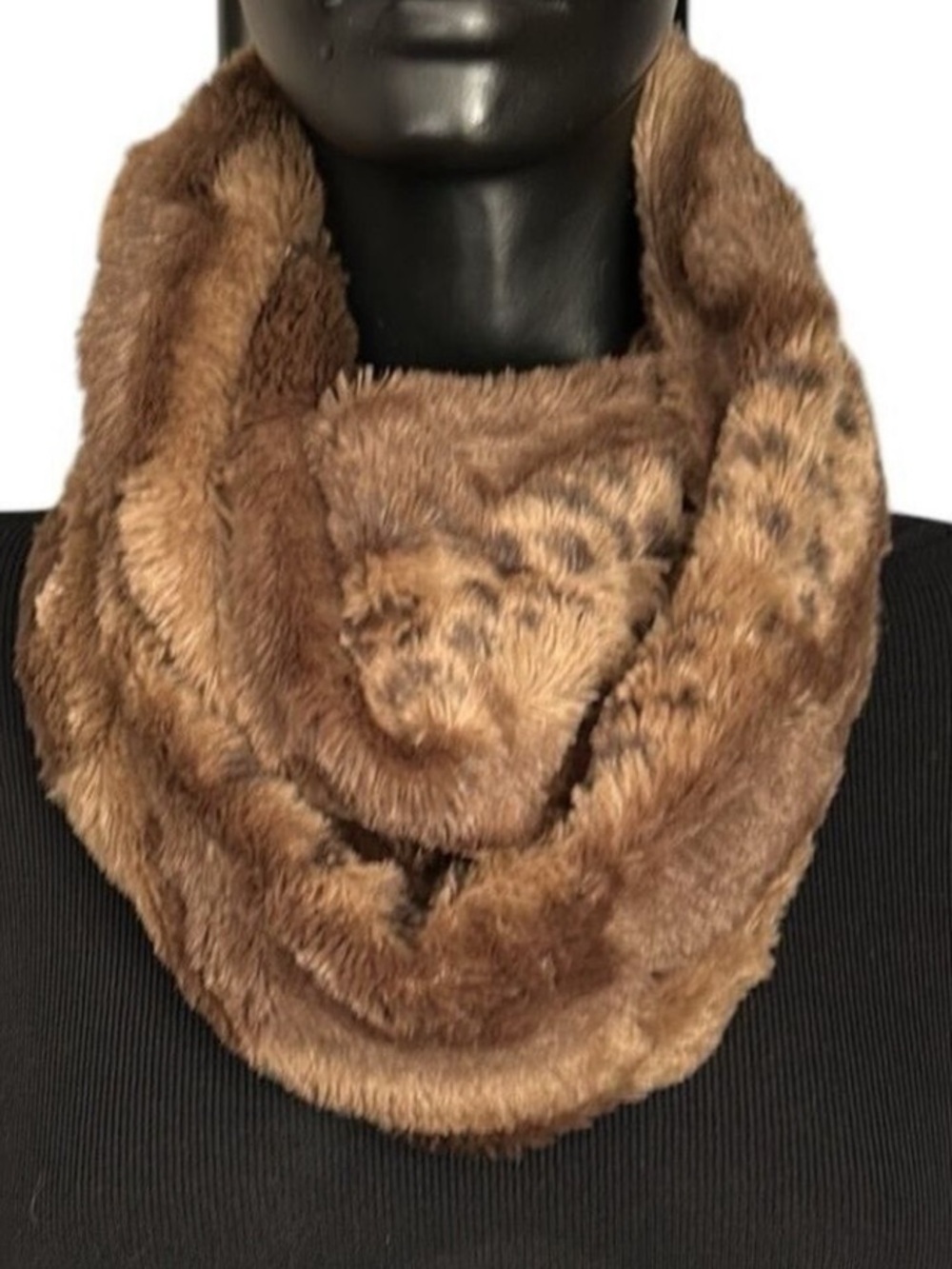 Plush Faux Fur Brown Animal Print Infinity Scarf